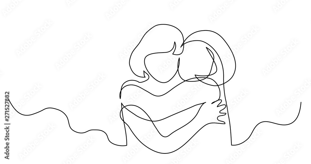 continuous line drawing of two girls hugging each other Stock Vector ...