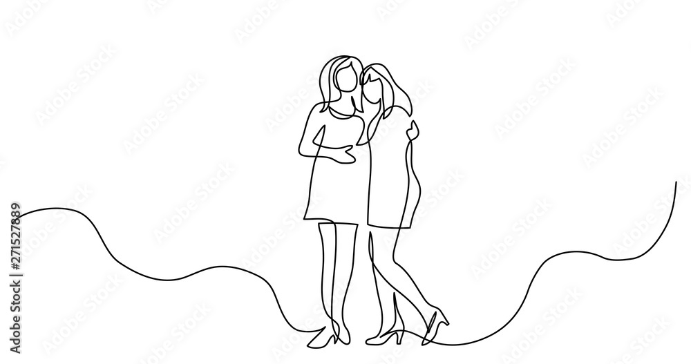 continuous line drawing of two woman friends hugging each other Stock ...