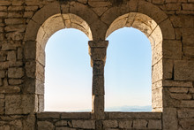 Two Windows In An Old Tower Or Fortress, View From The Inside.