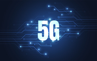 5g networking circuit board graphic, technology innovation communication concept digital blue design