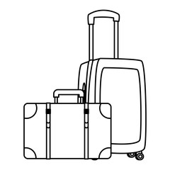 Canvas Print - Travel luggage with wheels and suitcase in black and white