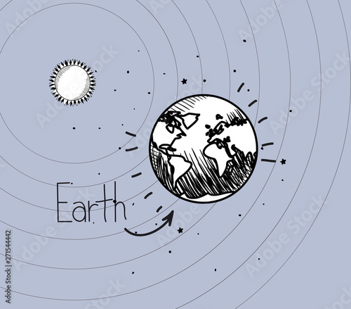Earth Planet And Sun Draw Of Solar System Design Buy This