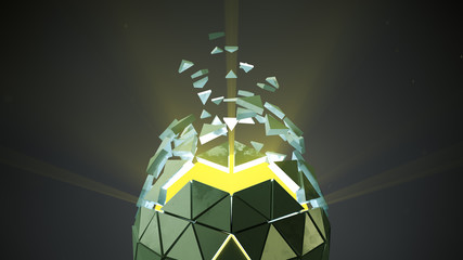 Poster - Icosahedron ball shape and flying polygons 3D render illustration