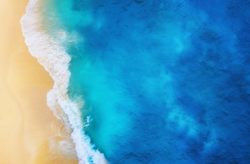 Wall Mural - Coast as a background from top view. Turquoise water background from top view. Summer seascape from air. Nusa Penida island, Indonesia. Travel - image