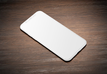 Wall Mural - white modern smartphone mockup on wood 3d rendering