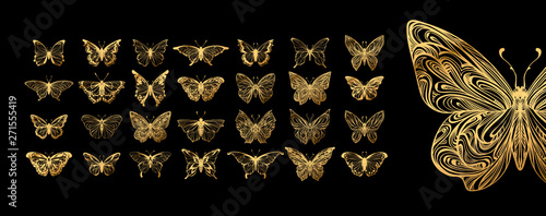 Fotomural Set of butterflies, ink silhouettes
