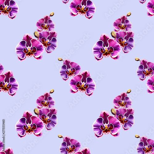 Seamless pattern from orchid flowers. Watercolor painting. Exotic plant. Flor...