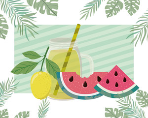 Sticker - pattern of delicious tropical fruits of summer