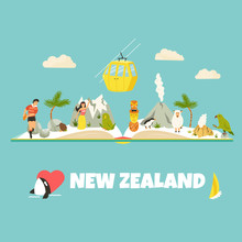 New Zealand Vector Poster With Symbols, Landmarks