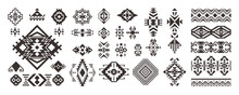 Set Of Tribal Decorative Elements Isolated On White Background. Ethnic Collection. Aztec Geometric Ornament.