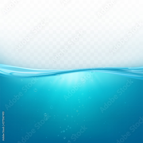 Cuadros en Lienzo Water wave surface, liquid ocean line or sea underwater level with air bubbles isolated on transparent background, blue fresh aqua in motion