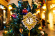 Christmas and New Year time in Moscow, beautiful Xmas decorations at the shop on the Red Square