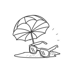 Poster - summer sunglasses with umbrella in the beach