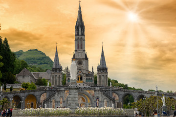 View of the basilica of Lourdes in France