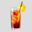 Cocktail in a glass with a straw on background of transparency, long island iced tea.