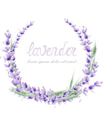 Wall Mural - Lavender wreath Vector watercolor. Round frame decor illustrations