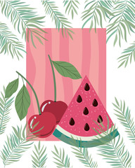 Sticker - pattern of delicious tropical fruits of summer