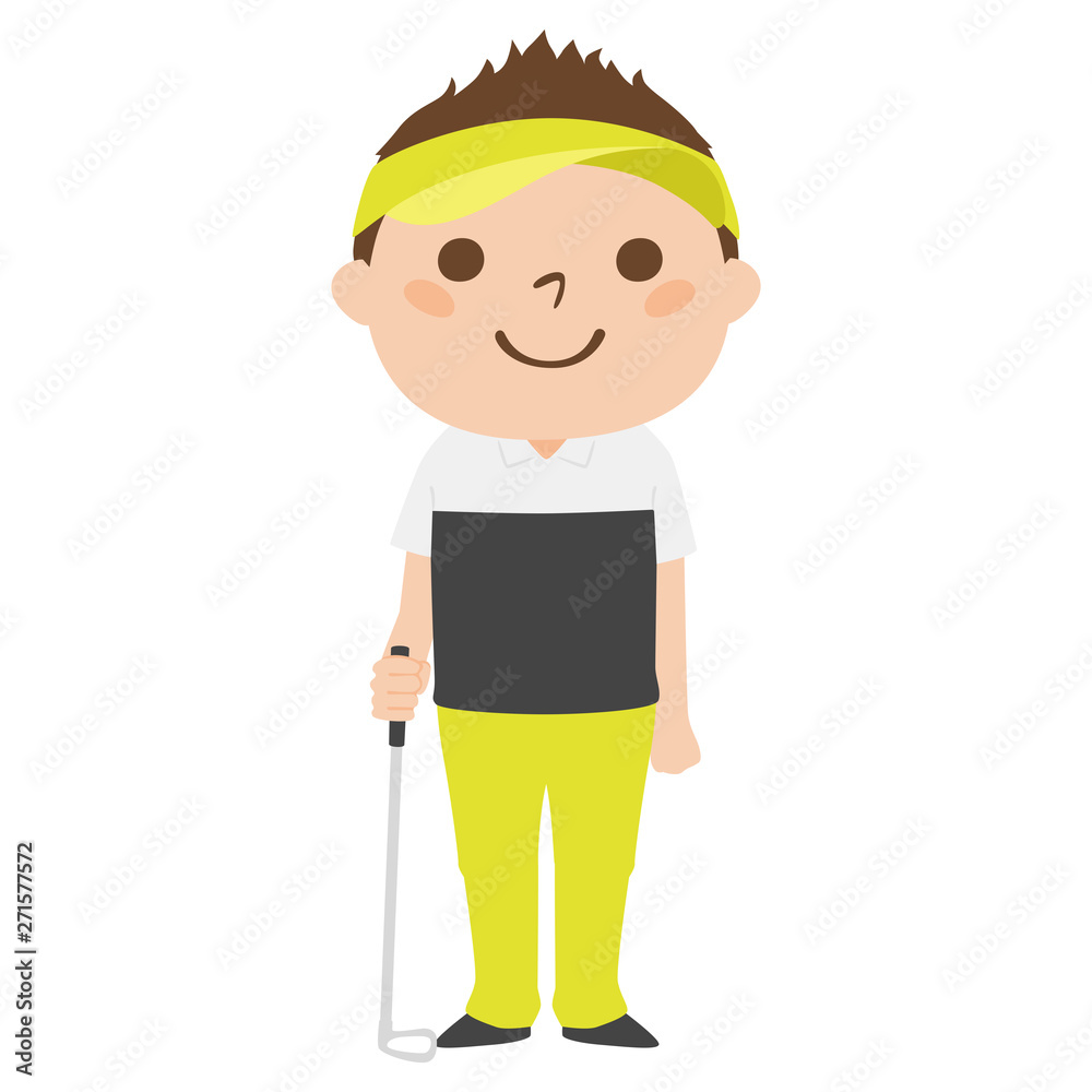 男の子のイラスト ゴルフクラブを持った若い男の子 Wall Mural Yukimco