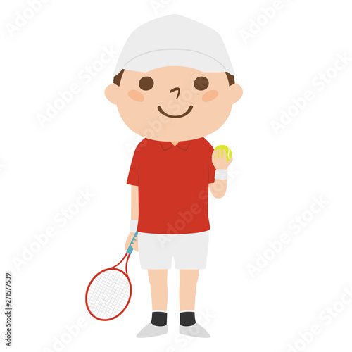 男の子のイラスト テニスラケットとボールを持った テニスのユニフォームを着た若い男の子 Wall Mural Yukimco 男の子のイラスト テニスラケットとボールを持った テニスのユニフォームを着た若い男の子 Wall Mural Yukimco