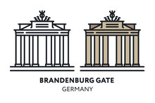 Brandenburg Gate. Germany Berlin Landmark Sight. Vector Flat Line Icon Illustration.