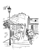 Vector Sketch Illustration European City Edinburgh Monochrome