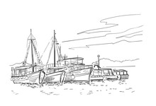 Vector Sketch Illustration European Croatia Ships Vacation Cruise