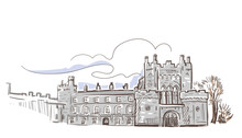 Line Art Isolated Kilkenny Castle Vector Sketch