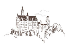 Line Art Isolated Neuschwanstein Castle Vector Sketch