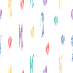 Hand drawn colorful Scandinavian pencil scribble seamless pattern with rough cute hatch lines. Cute print for paper wrap. Vector isolated background for kid textile.