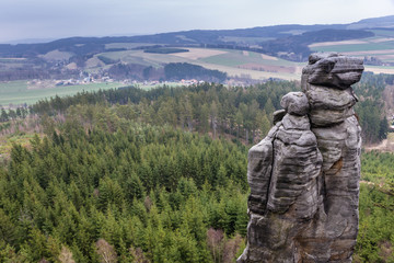 Canvas Print - Rock stack in Mount Ostas reserve in Table Mountains, part of Broumovsko Protected Landscape Area in Czech Republic