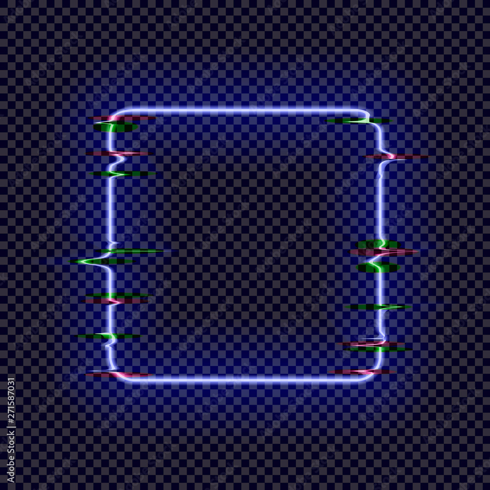 Vector Neon Square Frame with Glitch Effect Isolated on Dark ...