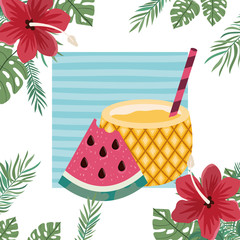 Sticker - pattern of delicious tropical fruits of summer