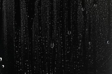 black wet background / raindrops for overlaying on window, concept of autumn weather, background of drops of water rain on glass transparent