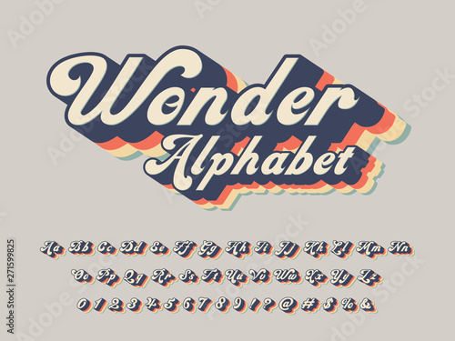 Fotomural Vector of groovy hippie style alphabet design