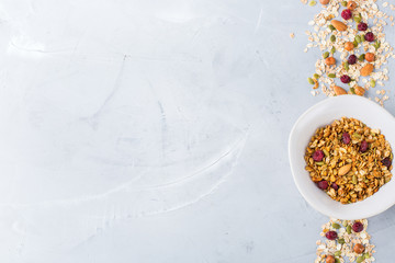 Wall Mural - Homemade granola muesli with ingredients, healthy food for breakfast