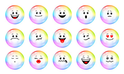 Wall Mural - vector set of soap bubble emoticons. collection of characters of colorful soap bubble with different