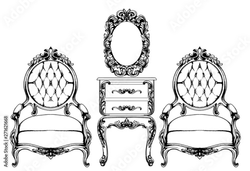 Rich baroque armchair Vector. Imperial style furniture. Vintage designs