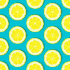 Canvas Print - Lemon slice seamless pattern on blue background