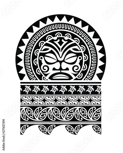 Fotografía Polynesian tattoo shape shoulder sleeve pattern vector, samoan template design,