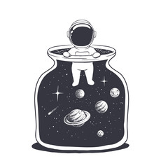 Wall Mural - an astronaut is in a jar with space