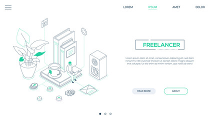 Freelancer - line design style isometric web banner
