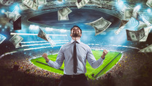 Man Who Rejoices At The Stadium For Winning A Rich Soccer Bet
