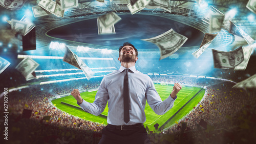 Fotografía Man who rejoices at the stadium for winning a rich soccer bet
