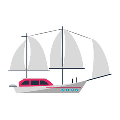 Wall Mural - Sail boat ship sideview cartoon isolated