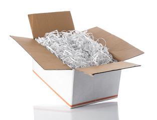 Shredded paper in the white box for packing product,impact protection