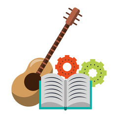 Sticker - Book with gears and guitar music instrument