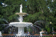 Elegant White Fountain In Park