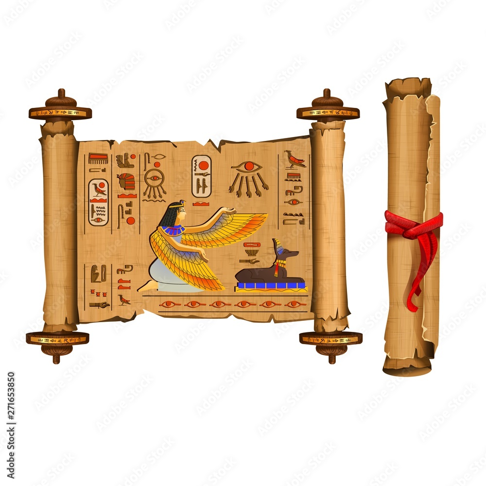 Ancient Egypt papyrus scroll cartoon vector collection with hieroglyphs ...