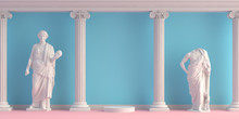 3d-illustration Of Interior With Antique Statues And Columns