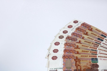 lots of Russian money. banknotes come in denominations of five thousand. banknotes close-up.